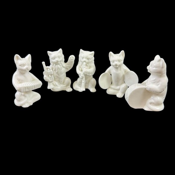 5 White Porcelain Cats Figurines Band Instruments Philip Stahl Vintage 1970s - Picture 1 of 7